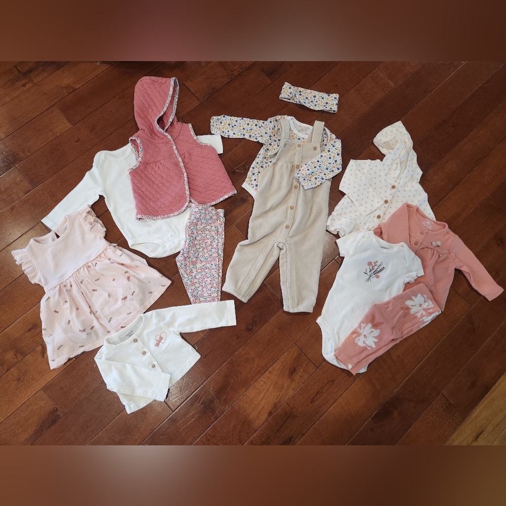Baby girl clothing bundle, carter's 6mo- Pink, White, Beige